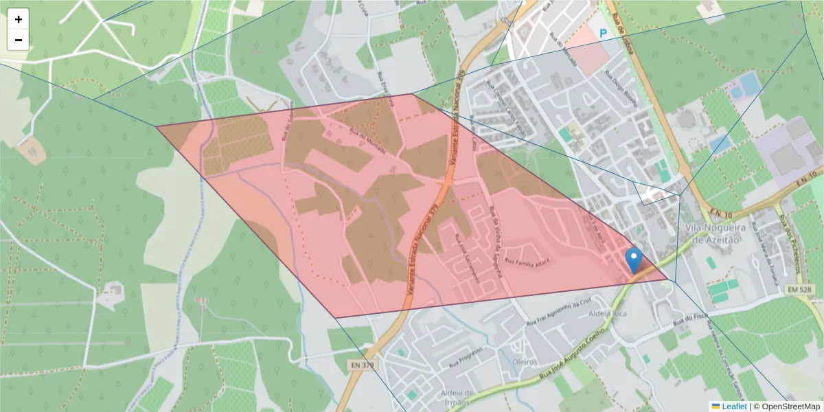 Mapa detalhado do código postal 2925-609 com limites, códigos postais vizinhos e agências dos correios