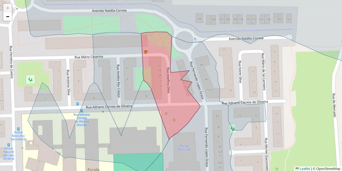 Mapa detalhado do código postal 2955-004 com limites, códigos postais vizinhos e agências dos correios