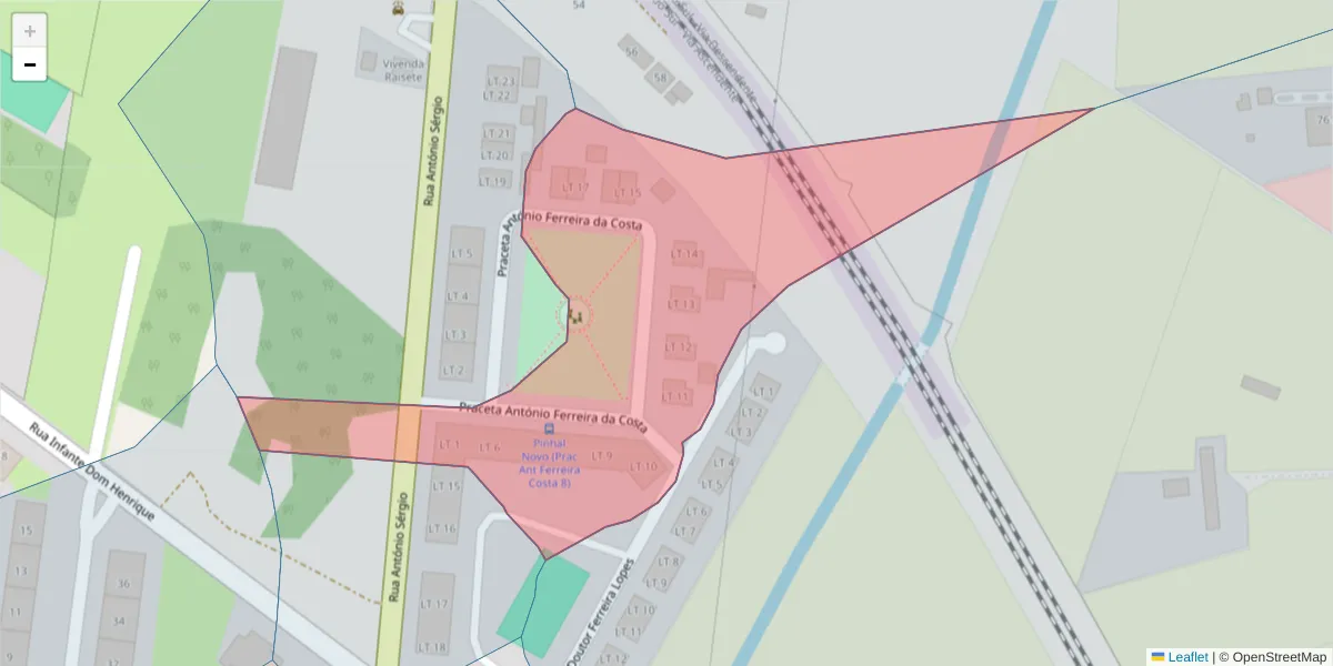 Mapa detalhado do código postal 2955-024 com limites, códigos postais vizinhos e agências dos correios