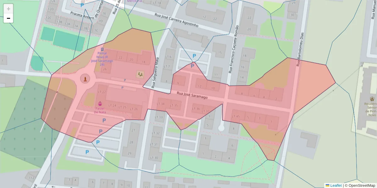Mapa detalhado do código postal 2955-027 com limites, códigos postais vizinhos e agências dos correios