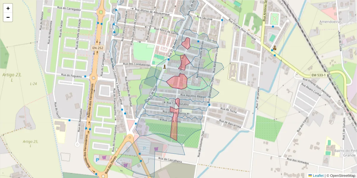 Mapa detalhado do código postal 2955-028 com limites, códigos postais vizinhos e agências dos correios