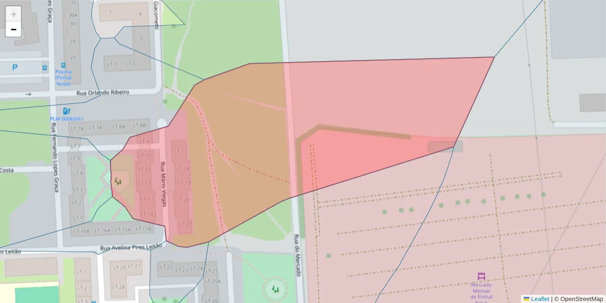 Mapa detalhado do código postal 2955-046 com limites, códigos postais vizinhos e agências dos correios