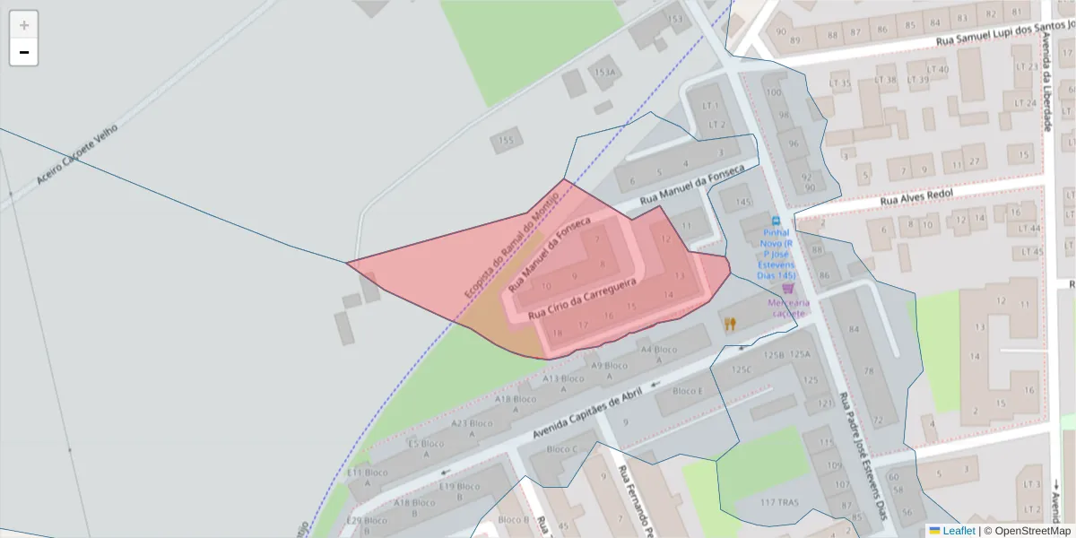 Mapa detalhado do código postal 2955-057 com limites, códigos postais vizinhos e agências dos correios