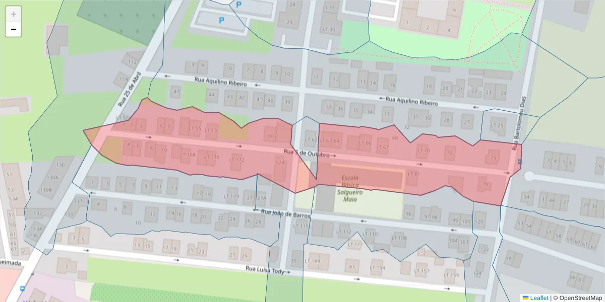Mapa detalhado do código postal 2955-108 com limites, códigos postais vizinhos e agências dos correios