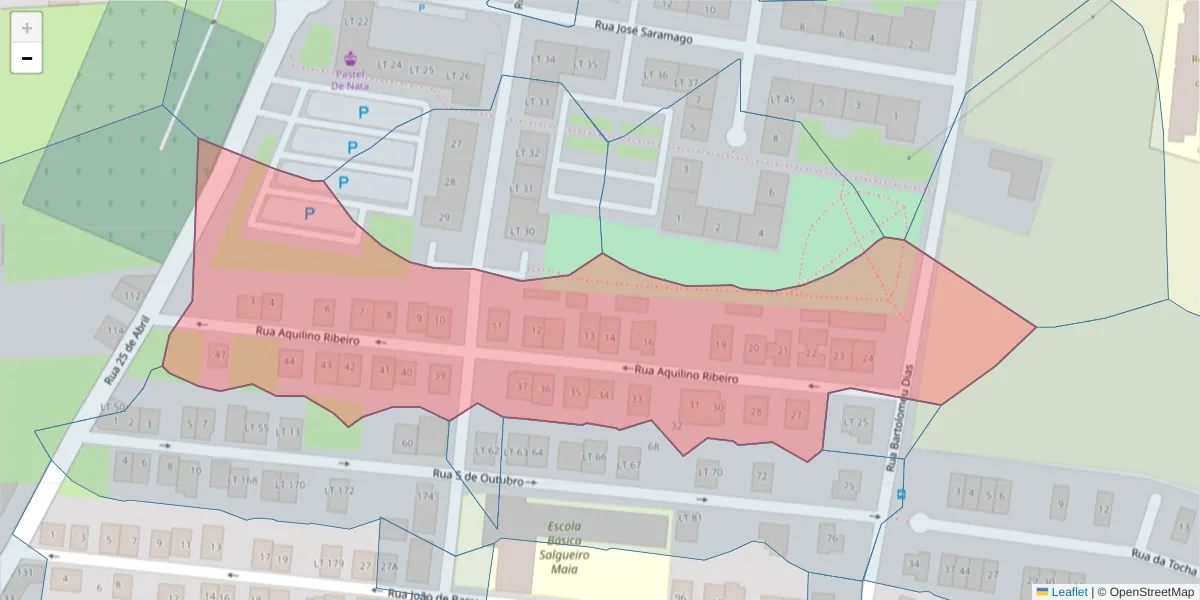 Mapa detalhado do código postal 2955-109 com limites, códigos postais vizinhos e agências dos correios