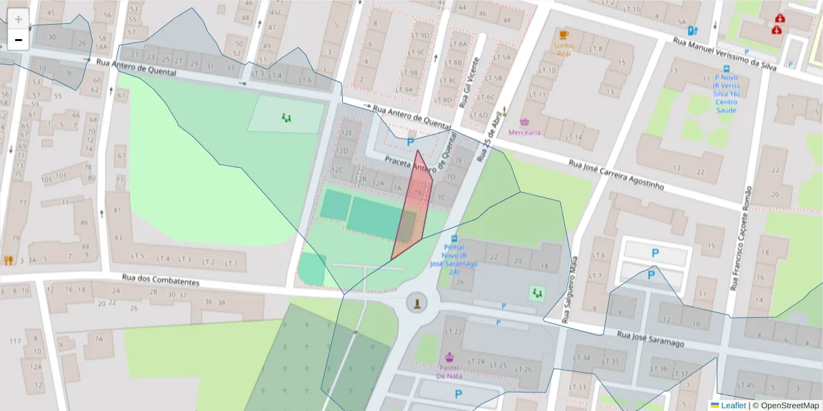 Mapa detalhado do código postal 2955-130;2955-215 com limites, códigos postais vizinhos e agências dos correios