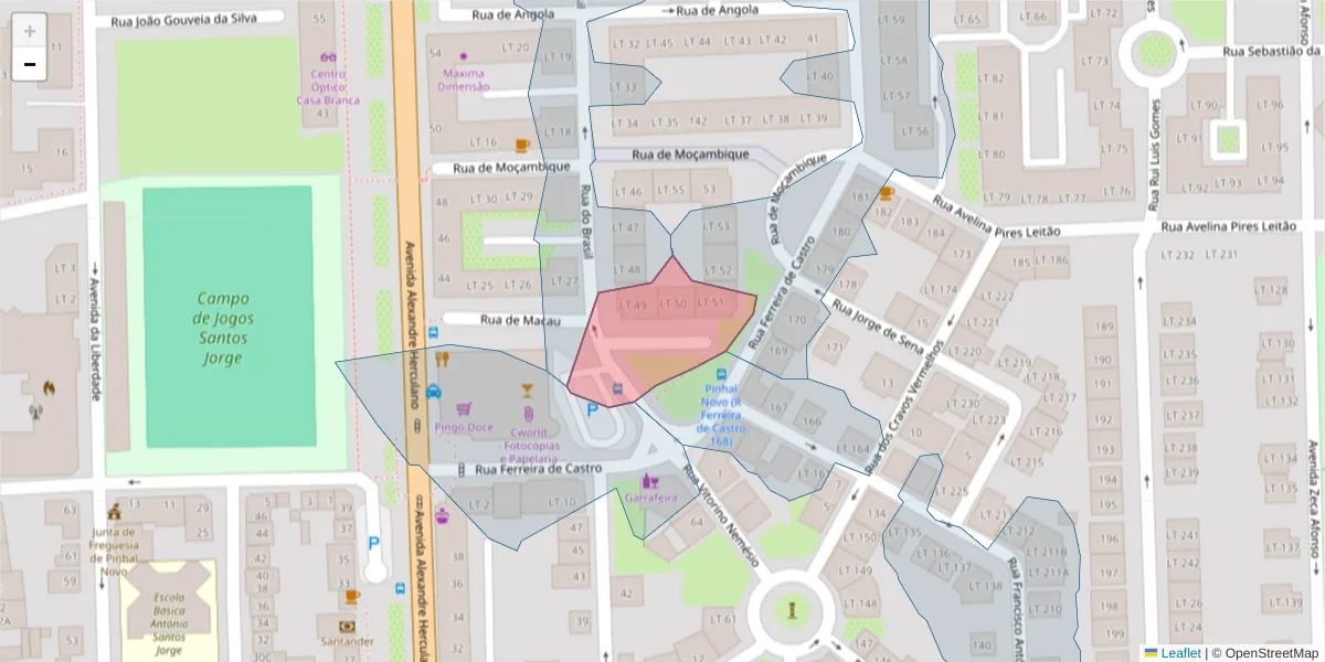 Mapa detalhado do código postal 2955-155 com limites, códigos postais vizinhos e agências dos correios