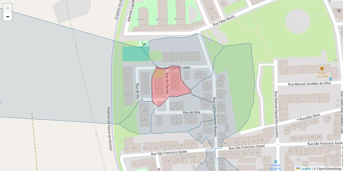 Mapa detalhado do código postal 2955-158 com limites, códigos postais vizinhos e agências dos correios