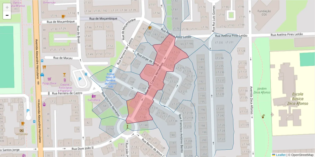 Mapa detalhado do código postal 2955-179 com limites, códigos postais vizinhos e agências dos correios