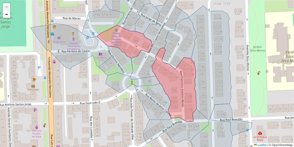 Mapa detalhado do código postal 2955-188 com limites, códigos postais vizinhos e agências dos correios