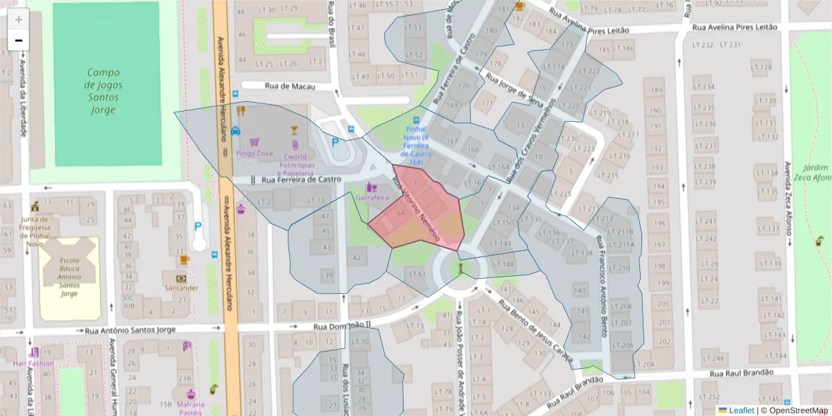 Mapa detalhado do código postal 2955-219 com limites, códigos postais vizinhos e agências dos correios