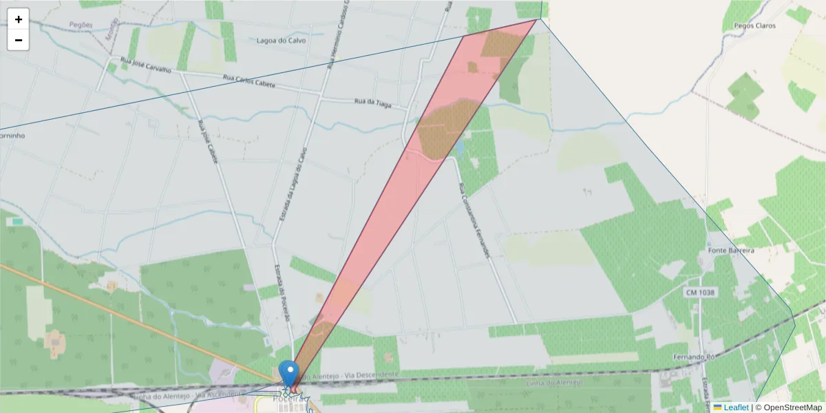 Mapa detalhado do código postal 2965-301 com limites, códigos postais vizinhos e agências dos correios