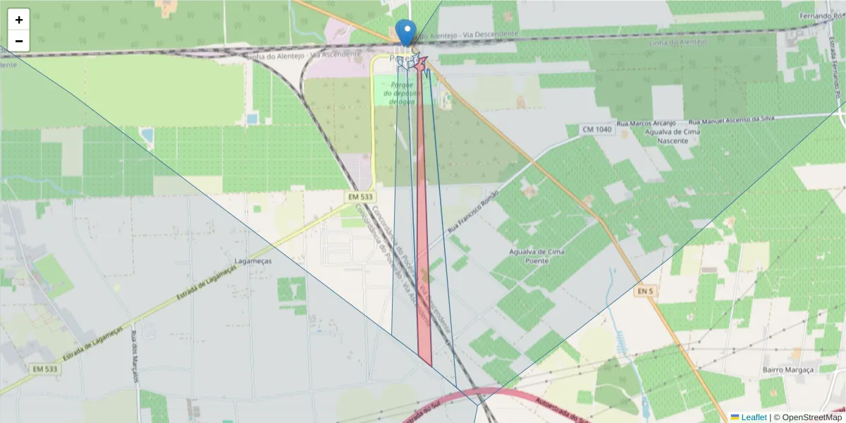 Mapa detalhado do código postal 2965-311 com limites, códigos postais vizinhos e agências dos correios