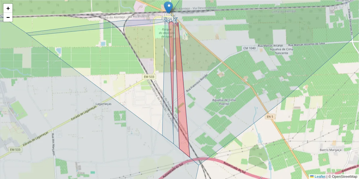 Mapa detalhado do código postal 2965-317 com limites, códigos postais vizinhos e agências dos correios
