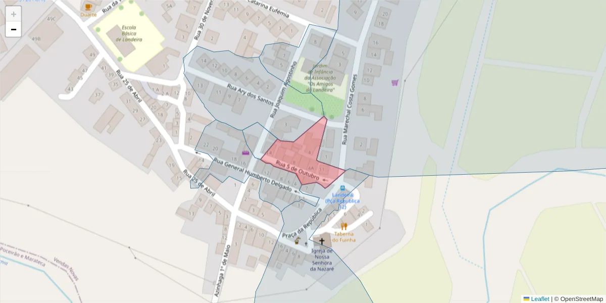 Mapa detalhado do código postal 2965-404 com limites, códigos postais vizinhos e agências dos correios