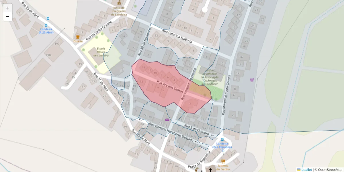 Mapa detalhado do código postal 2965-405 com limites, códigos postais vizinhos e agências dos correios