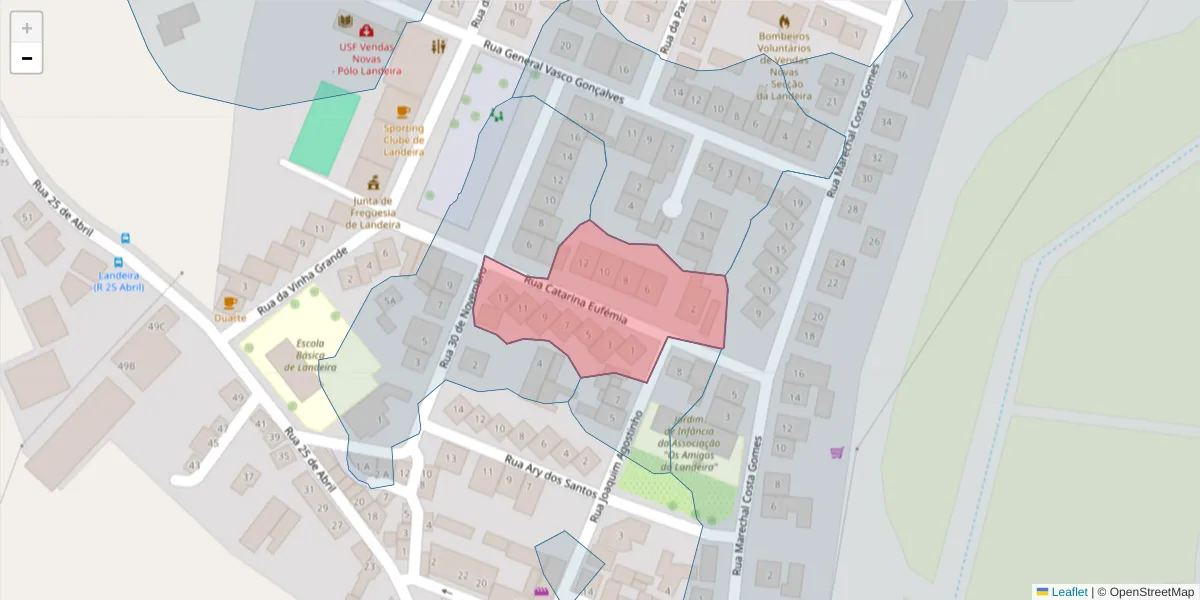 Mapa detalhado do código postal 2965-408 com limites, códigos postais vizinhos e agências dos correios