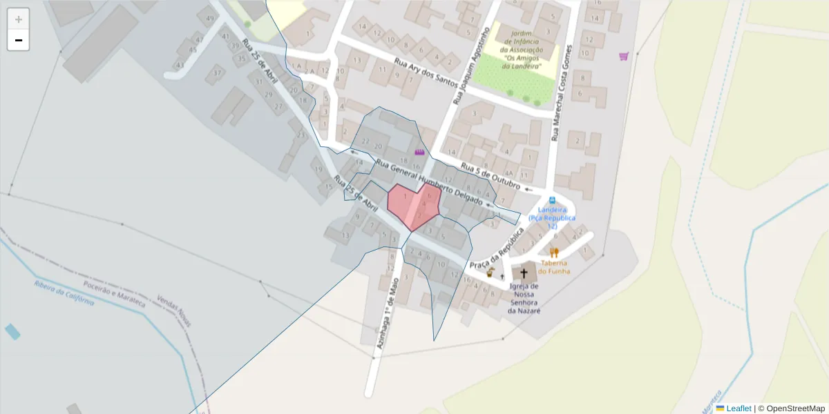 Mapa detalhado do código postal 2965-409 com limites, códigos postais vizinhos e agências dos correios