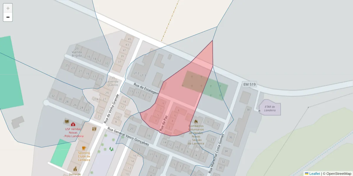 Mapa detalhado do código postal 2965-417 com limites, códigos postais vizinhos e agências dos correios