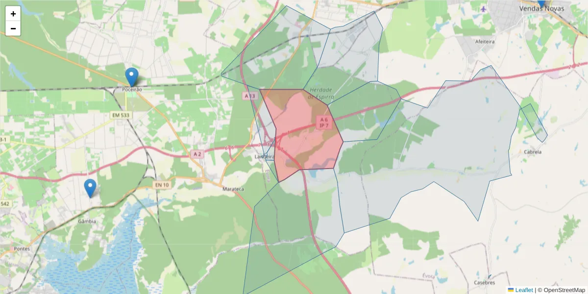 Mapa detalhado do código postal 2965-441 com limites, códigos postais vizinhos e agências dos correios
