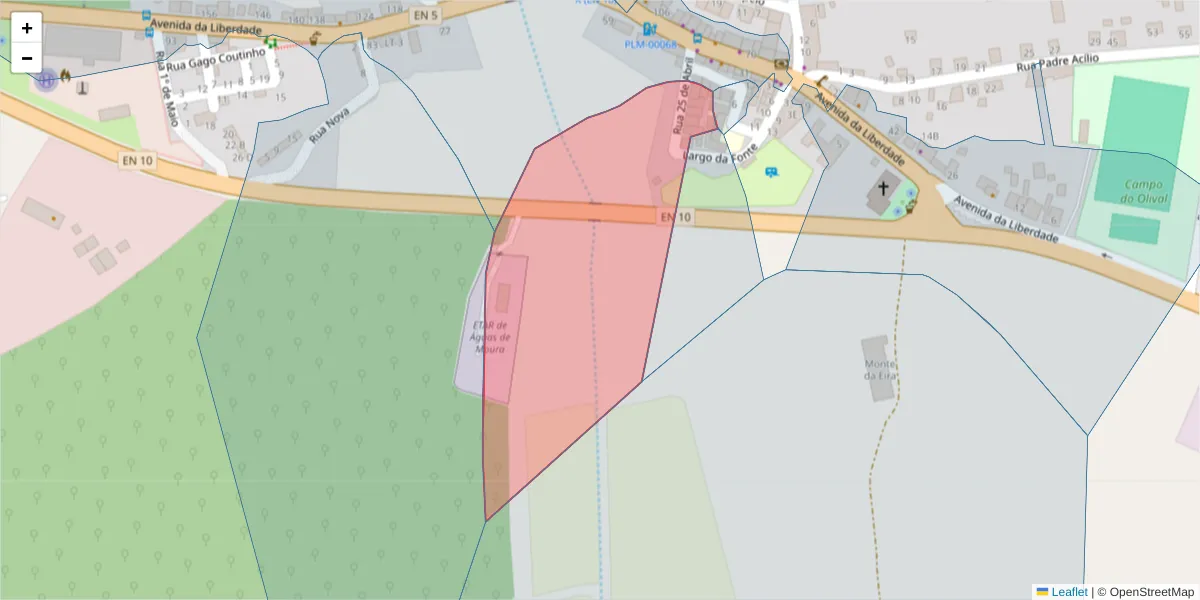 Mapa detalhado do código postal 2965-552 com limites, códigos postais vizinhos e agências dos correios