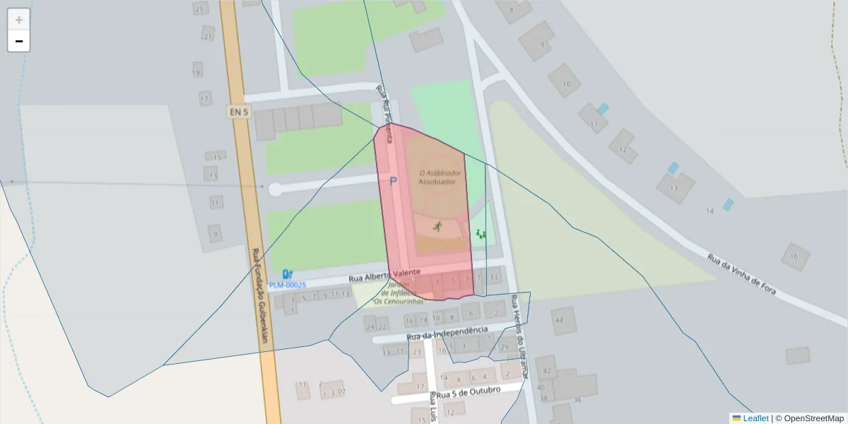 Mapa detalhado do código postal 2965-557 com limites, códigos postais vizinhos e agências dos correios