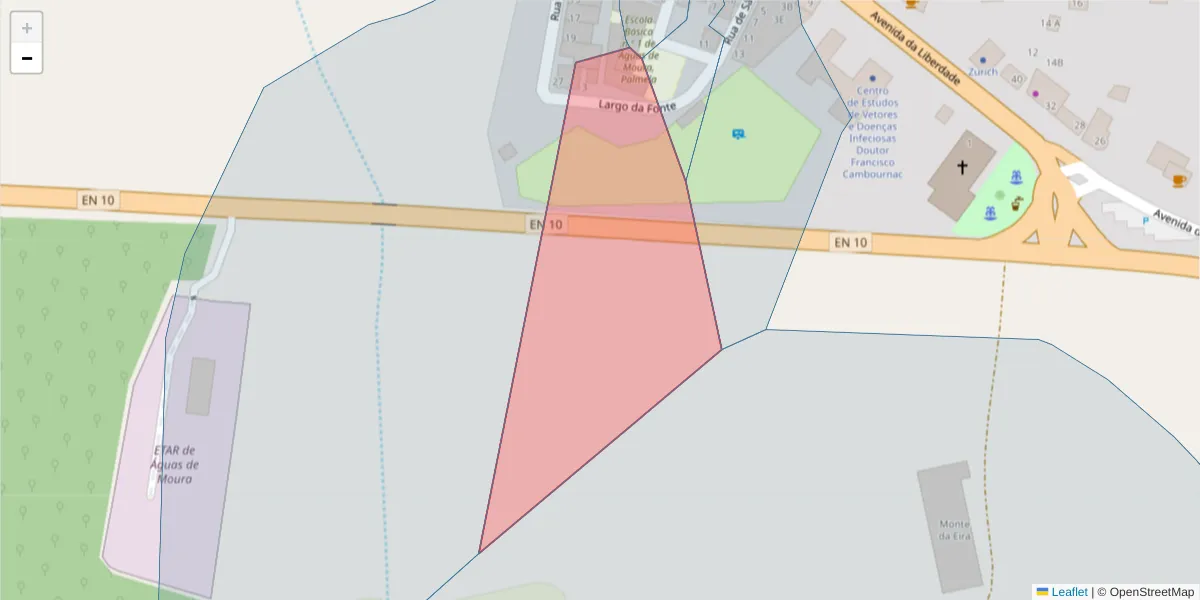 Mapa detalhado do código postal 2965-567 com limites, códigos postais vizinhos e agências dos correios