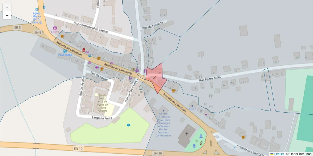 Mapa detalhado do código postal 2965-580 com limites, códigos postais vizinhos e agências dos correios