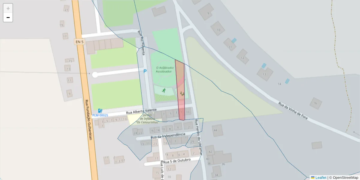 Mapa detalhado do código postal 2965-582 com limites, códigos postais vizinhos e agências dos correios