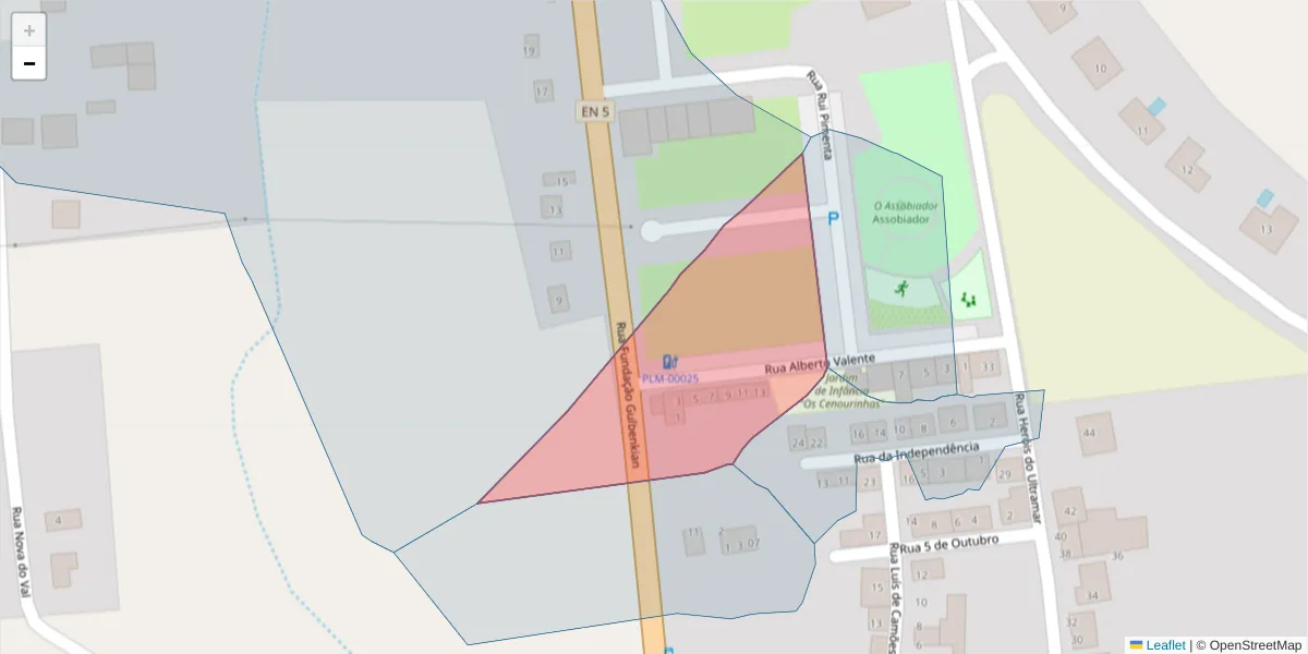Mapa detalhado do código postal 2965-583 com limites, códigos postais vizinhos e agências dos correios