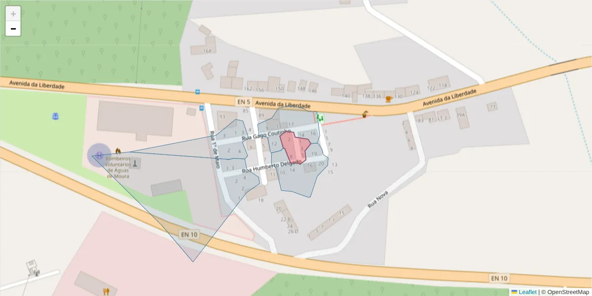 Mapa detalhado do código postal 2965-585 com limites, códigos postais vizinhos e agências dos correios
