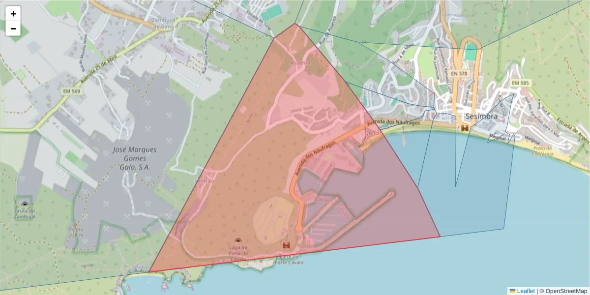 Mapa detalhado do código postal 2970-152 com limites, códigos postais vizinhos e agências dos correios