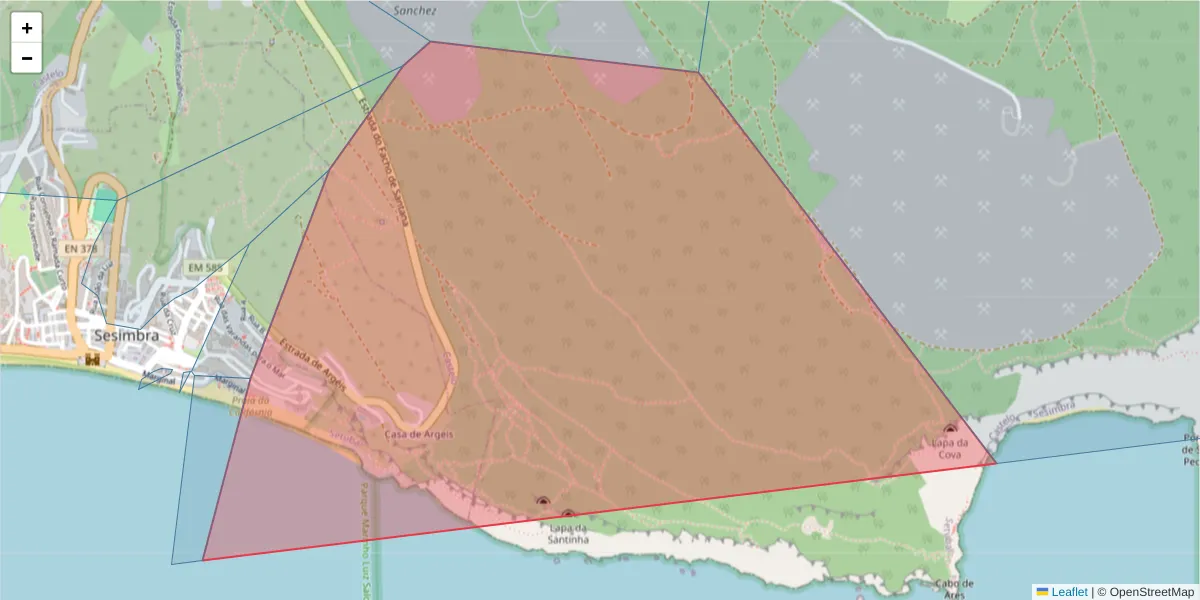 Mapa detalhado do código postal 2970-773 com limites, códigos postais vizinhos e agências dos correios
