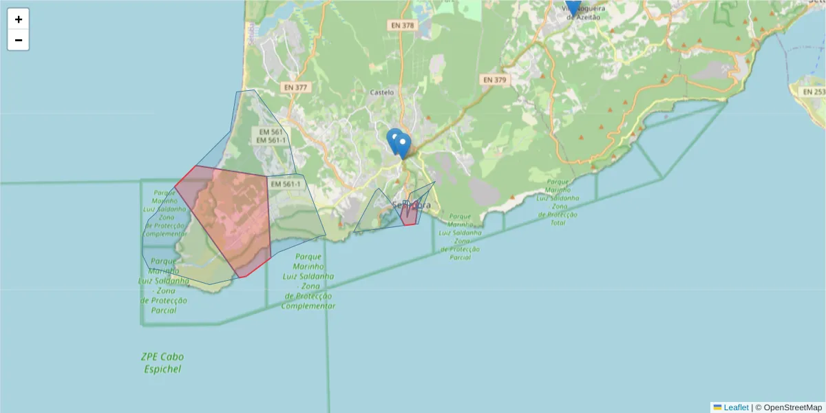 Mapa detalhado do código postal 2970 com limites, códigos postais vizinhos e agências dos correios