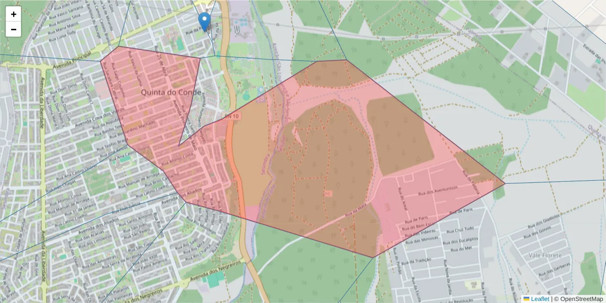 Mapa detalhado do código postal 2975-333 com limites, códigos postais vizinhos e agências dos correios