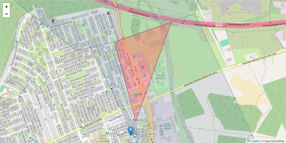 Mapa detalhado do código postal 2975-334 com limites, códigos postais vizinhos e agências dos correios