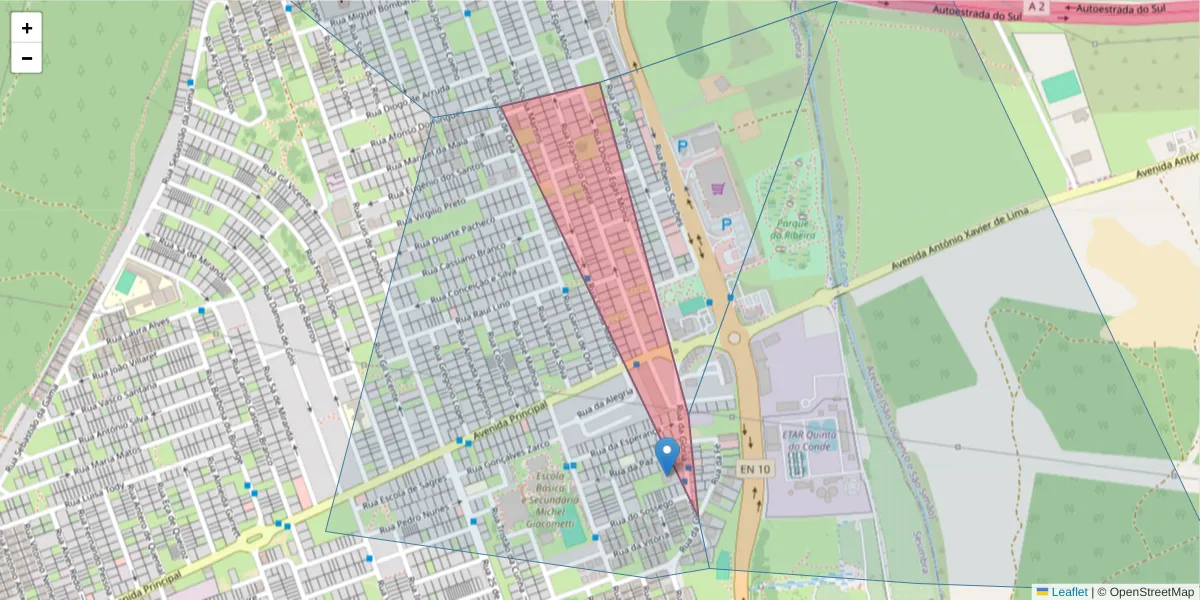 Mapa detalhado do código postal 2975-337 com limites, códigos postais vizinhos e agências dos correios