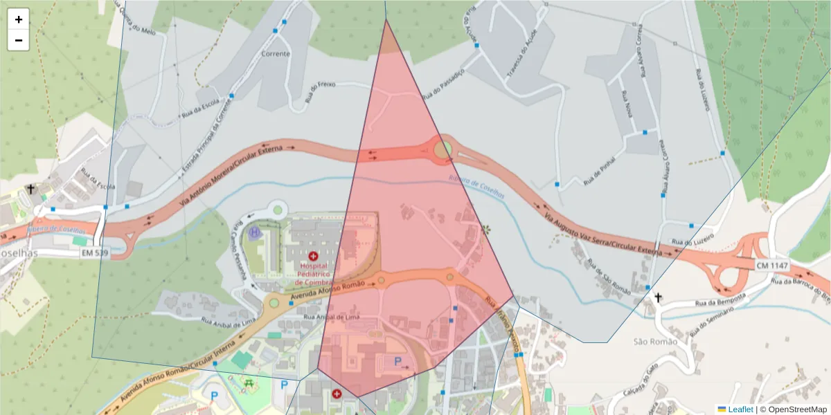 Mapa detalhado do código postal 300-030 com limites, códigos postais vizinhos e agências dos correios