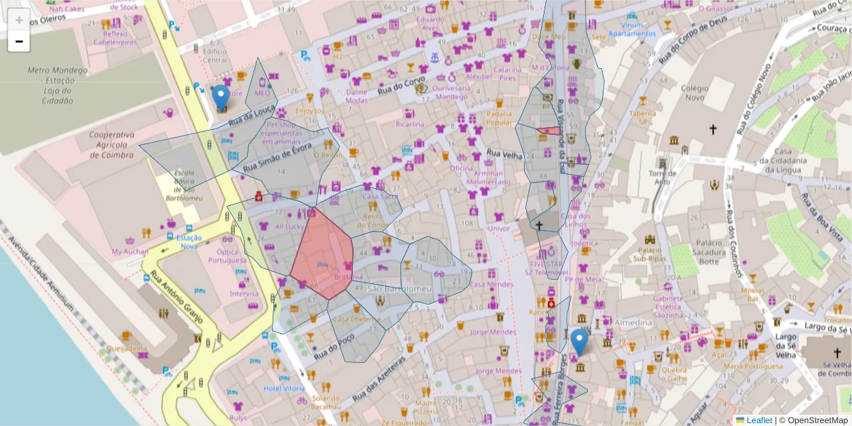 Mapa detalhado do código postal 3000-002 com limites, códigos postais vizinhos e agências dos correios