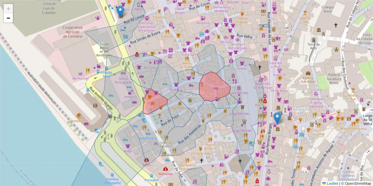 Mapa detalhado do código postal 3000-003 com limites, códigos postais vizinhos e agências dos correios