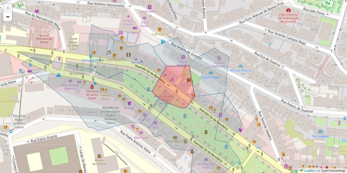 Mapa detalhado do código postal 3000-007 com limites, códigos postais vizinhos e agências dos correios