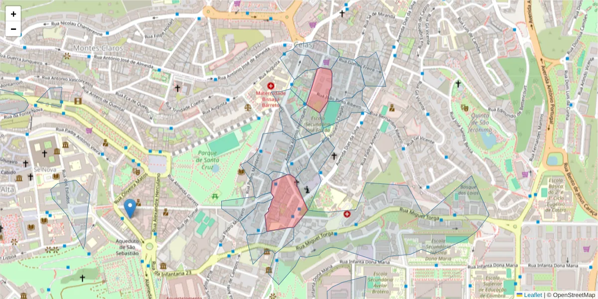Mapa detalhado do código postal 3000-009 com limites, códigos postais vizinhos e agências dos correios
