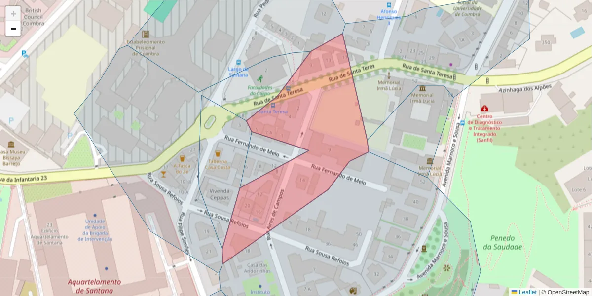 Mapa detalhado do código postal 3000-014 com limites, códigos postais vizinhos e agências dos correios