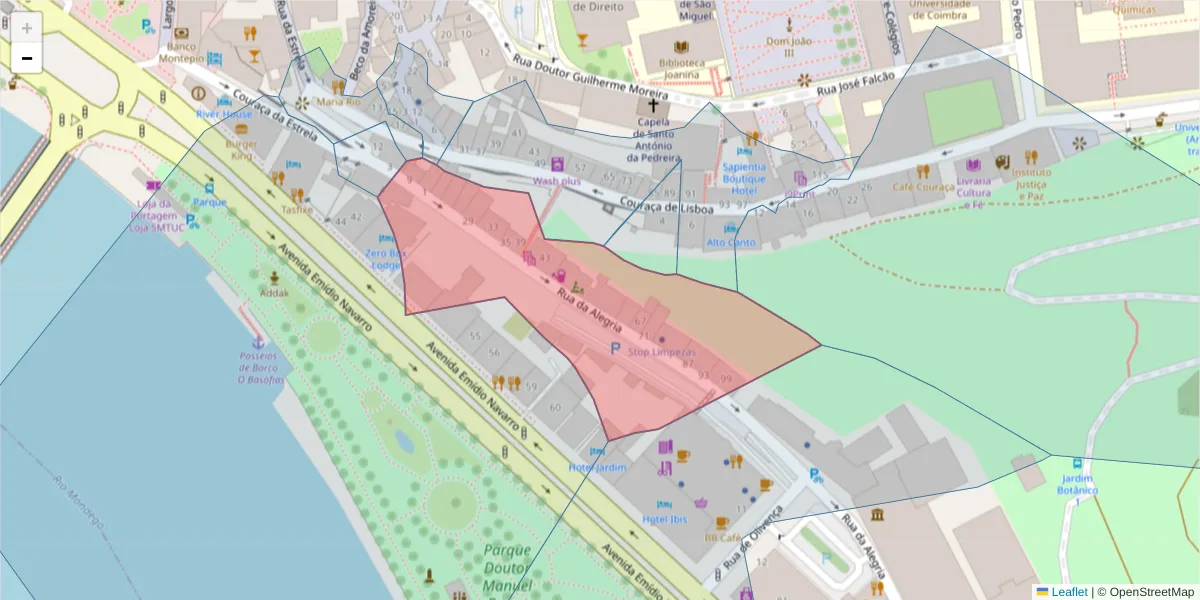 Mapa detalhado do código postal 3000-018 com limites, códigos postais vizinhos e agências dos correios