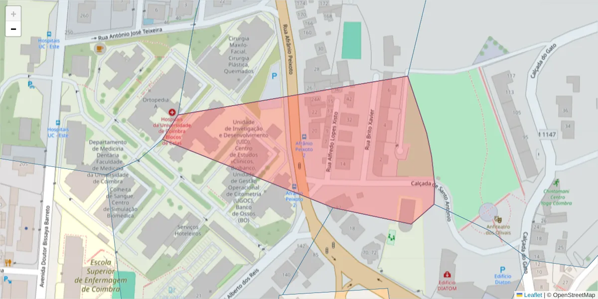 Mapa detalhado do código postal 3000-020 com limites, códigos postais vizinhos e agências dos correios