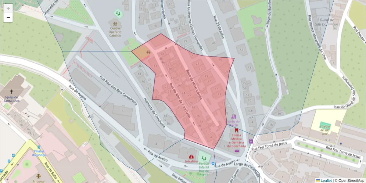 Mapa detalhado do código postal 3000-023 com limites, códigos postais vizinhos e agências dos correios