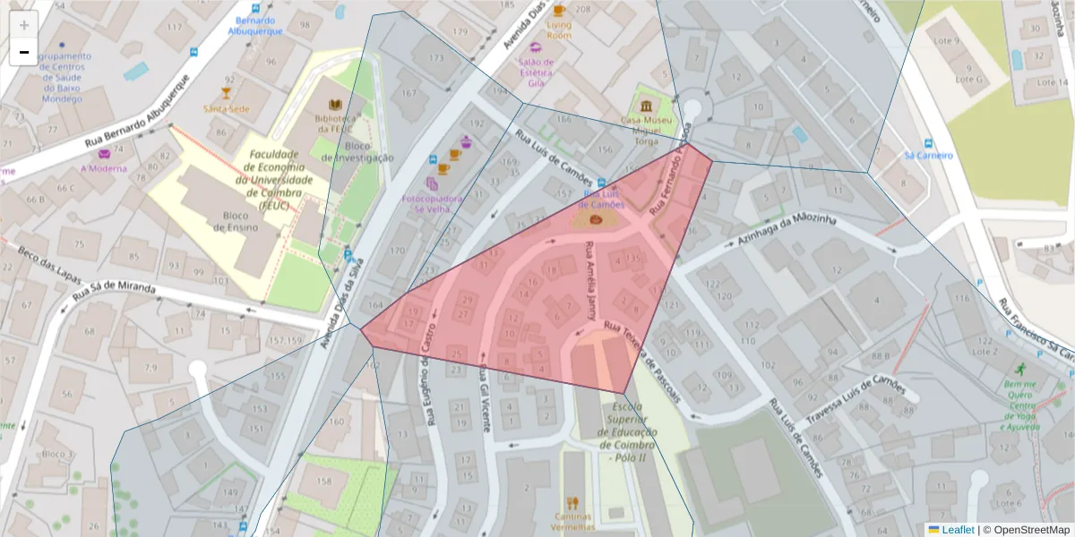 Mapa detalhado do código postal 3000-025 com limites, códigos postais vizinhos e agências dos correios