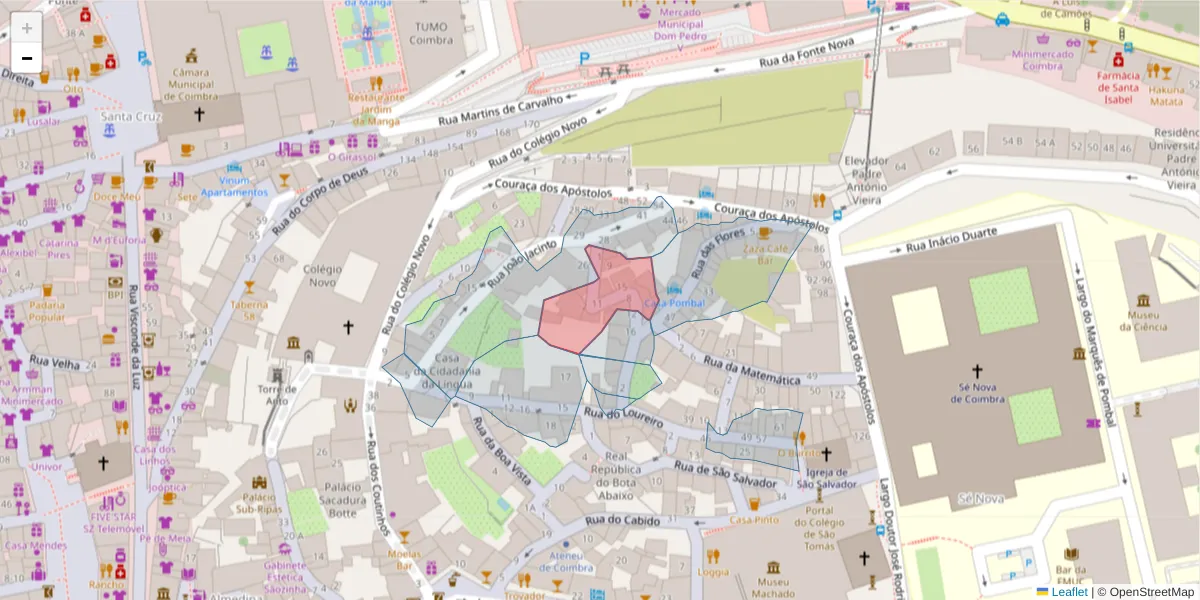 Mapa detalhado do código postal 3000-028 com limites, códigos postais vizinhos e agências dos correios