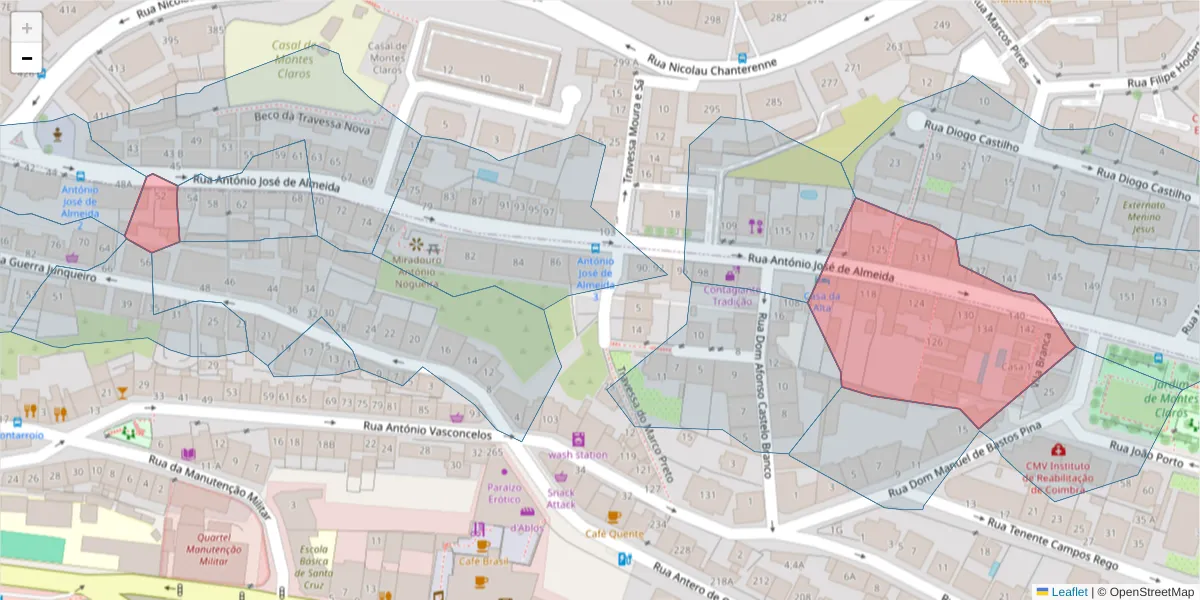 Mapa detalhado do código postal 3000-042 com limites, códigos postais vizinhos e agências dos correios