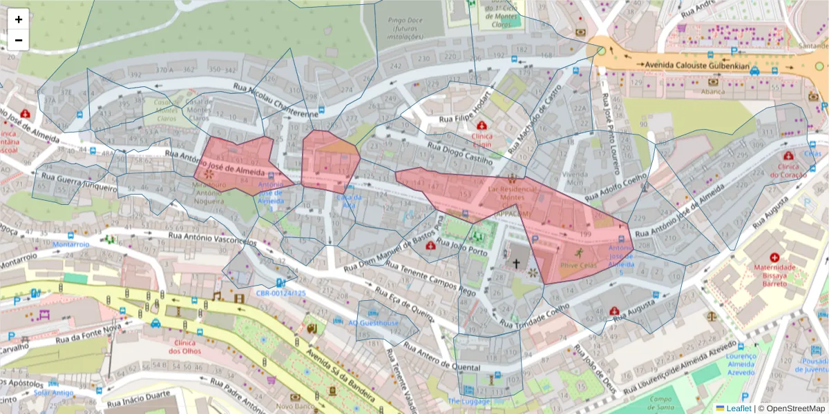 Mapa detalhado do código postal 3000-044 com limites, códigos postais vizinhos e agências dos correios